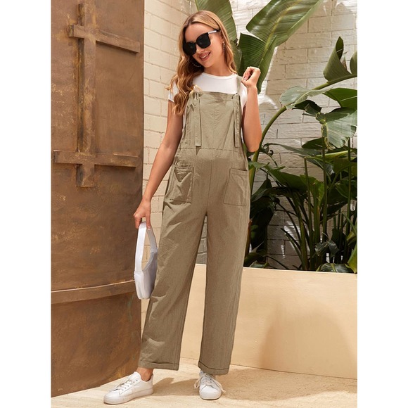 Maternity Dual Pocket Jumpsuit (Without Tee) khaki tan - Picture 2 of 8